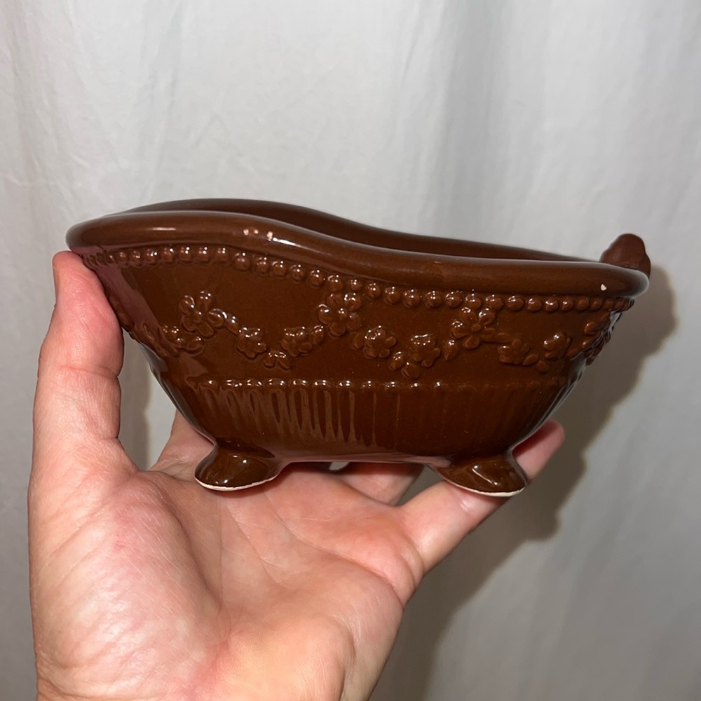 Vintage Claw Foot Tub Soap Dish Holder - Brown Ceramic - Carolina - Japan